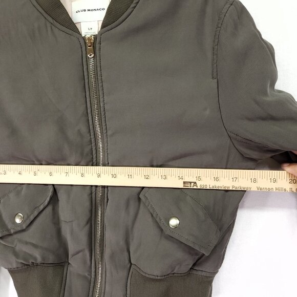 Club Monaco Bomber Jacket Womens Size Small Full Zip Olive Green Pockets - Picture 4 of 11